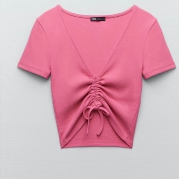 Zara Cinched Ribbed Cropped Top L NWT - Picture 4 of 8